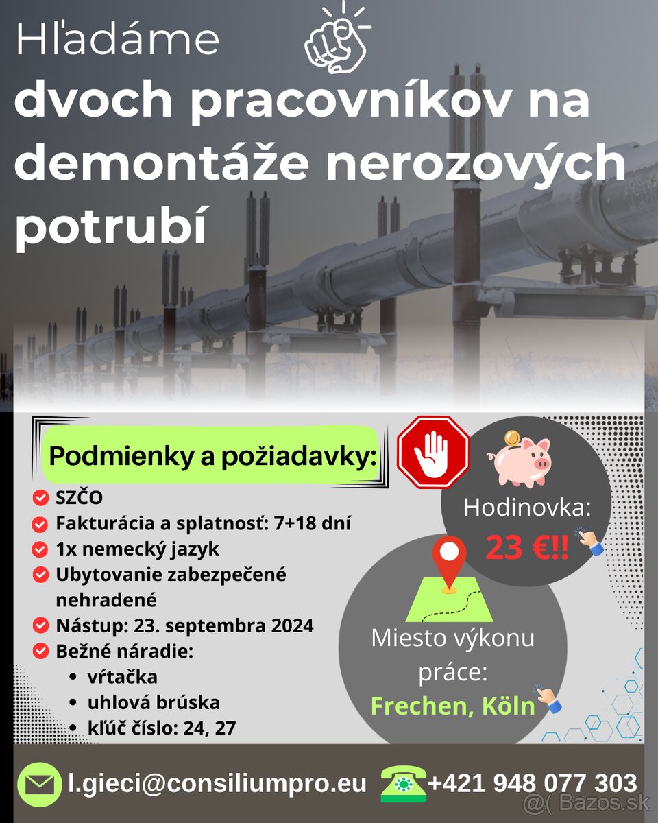 Hľadajú sa dvaja pracovníci na demontážne práce.