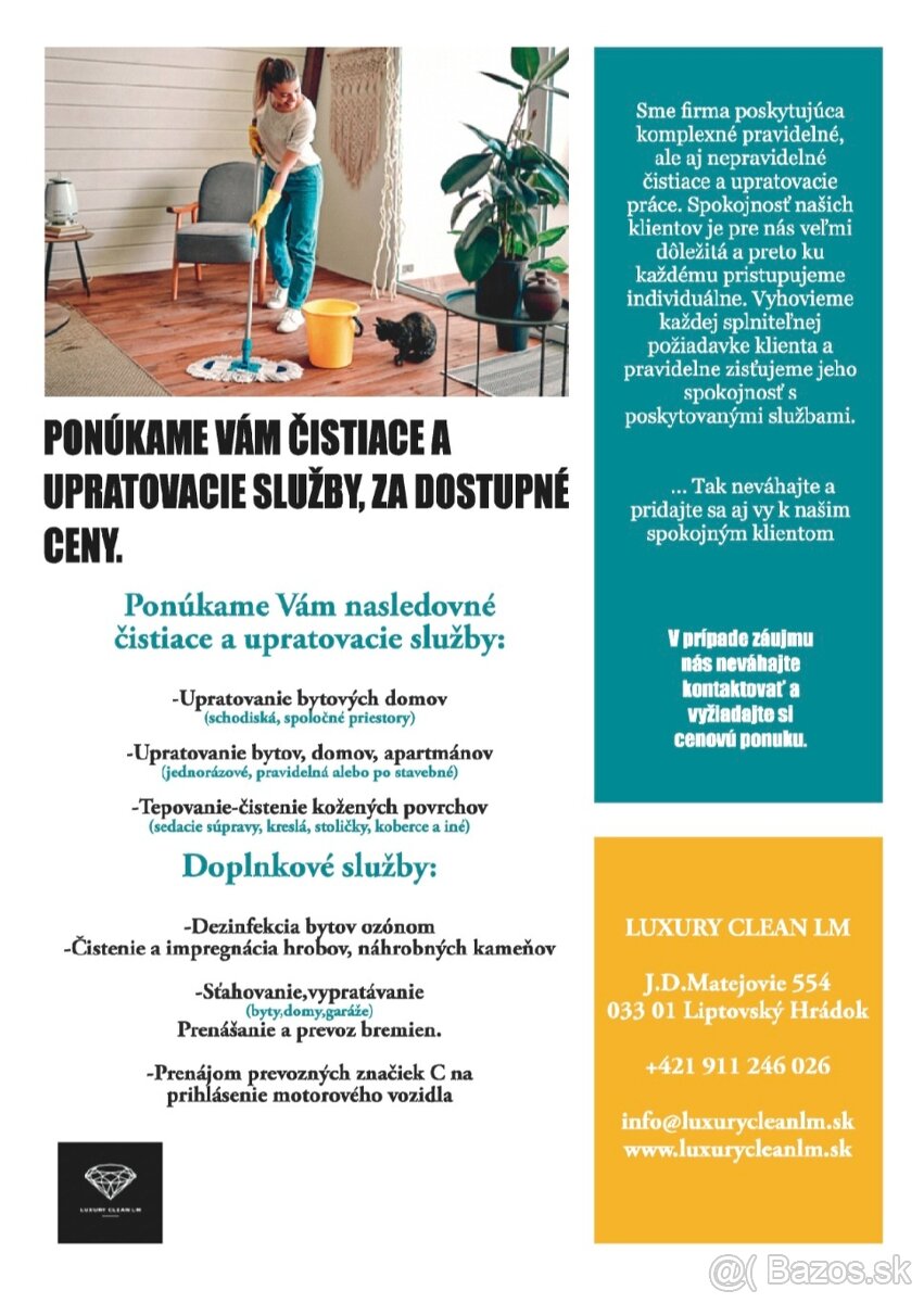 LuxuryCleanLm upratovanie čistenie tepovanie Liptov