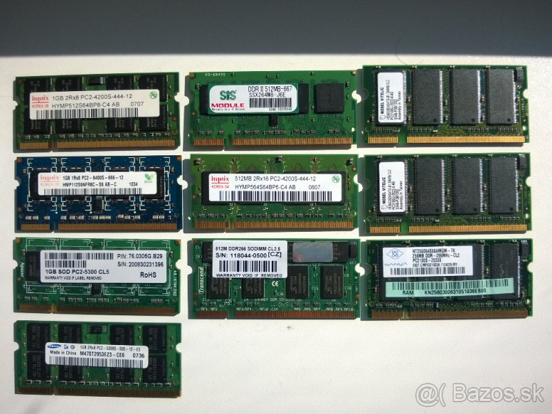 Pamäte RAM 256, 512 MB, 1 GB pre notebooky