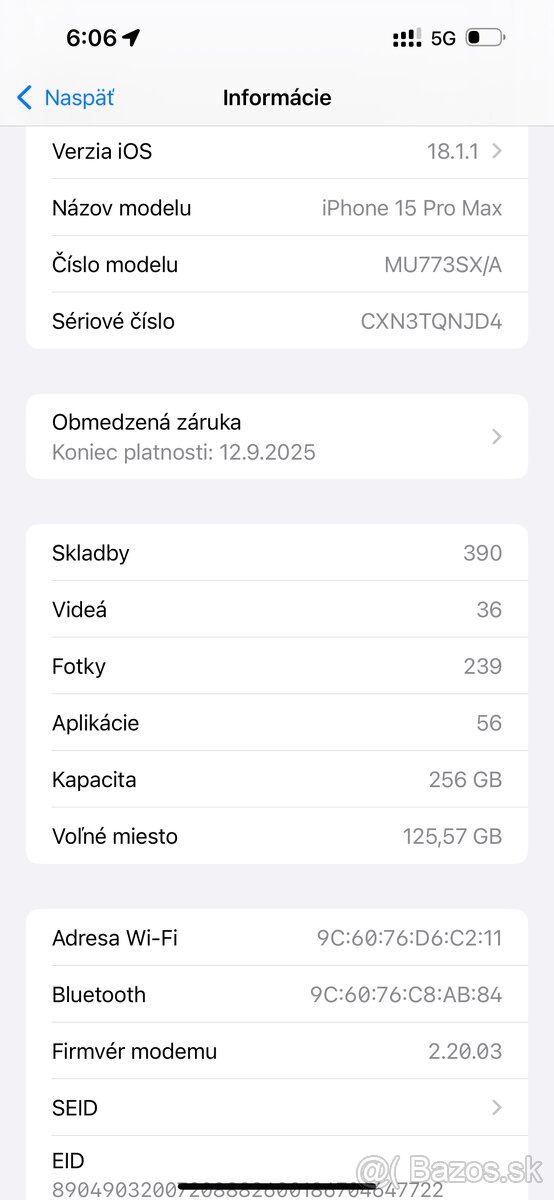 Predám Iphone 15 Pro Max 256GB Black Titan