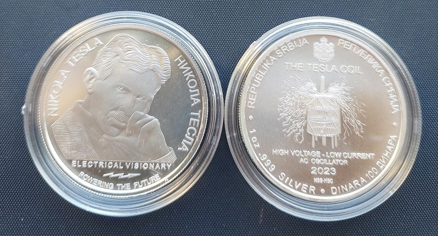 Nikola Tesla Coil 1oz 2023 investicne striebro