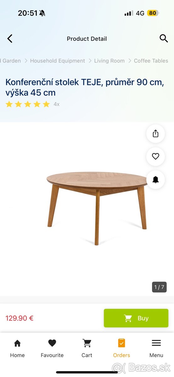 Kávovy stolík výška 45cm, priemer 90cm drevo