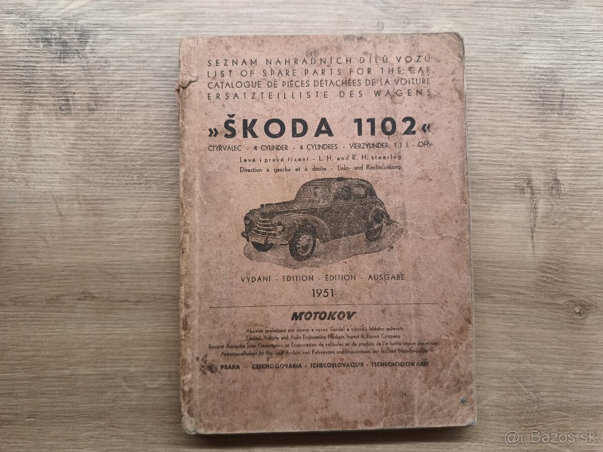 Seznam náhradních dílú ŠKODA 1102, rok 1951