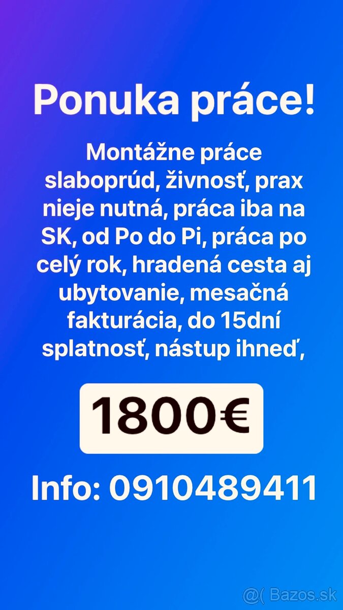 Ponuka práce: inštalačné práce slaboprúd