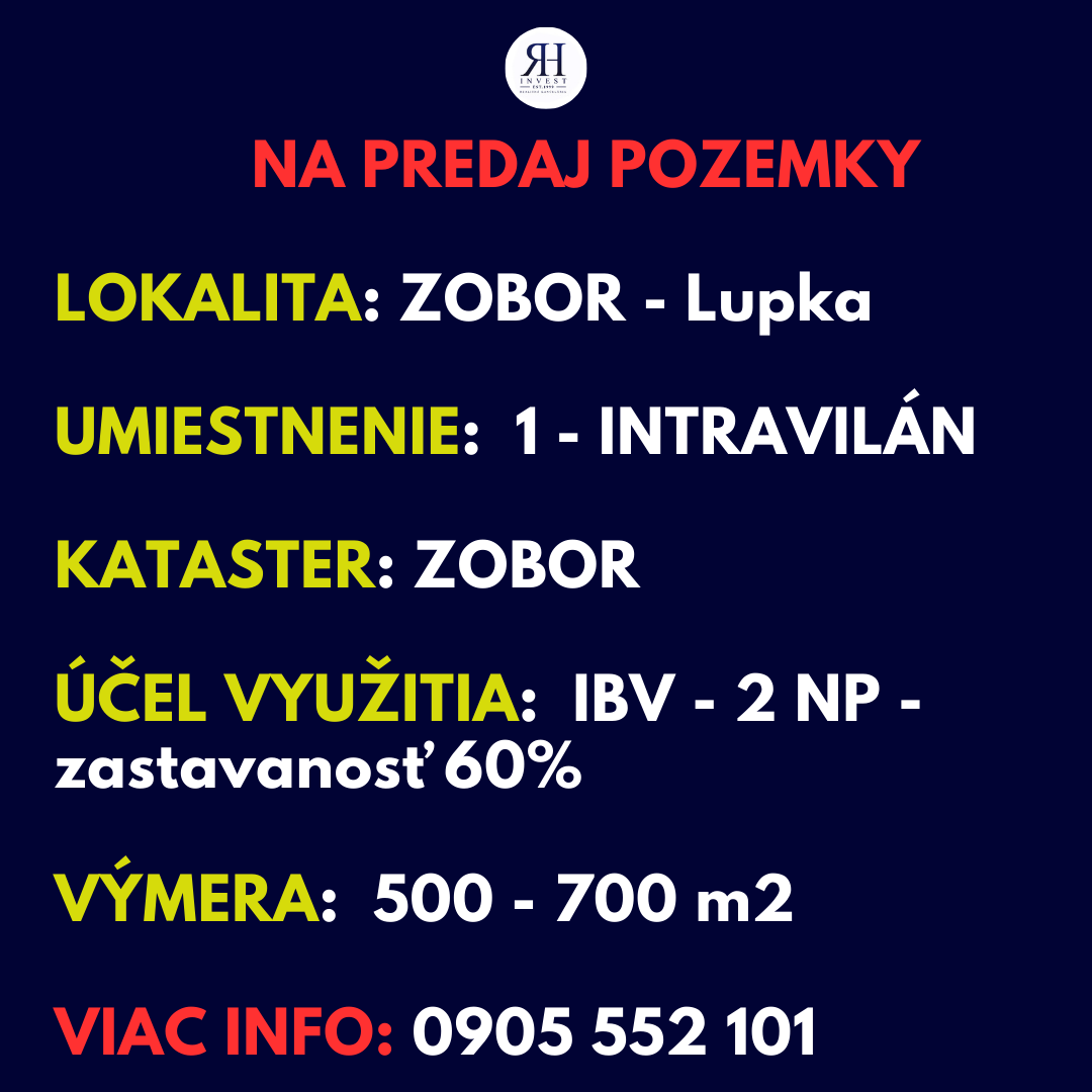 pozemky na predaj v k.ú. Zobor Lupka Nitra