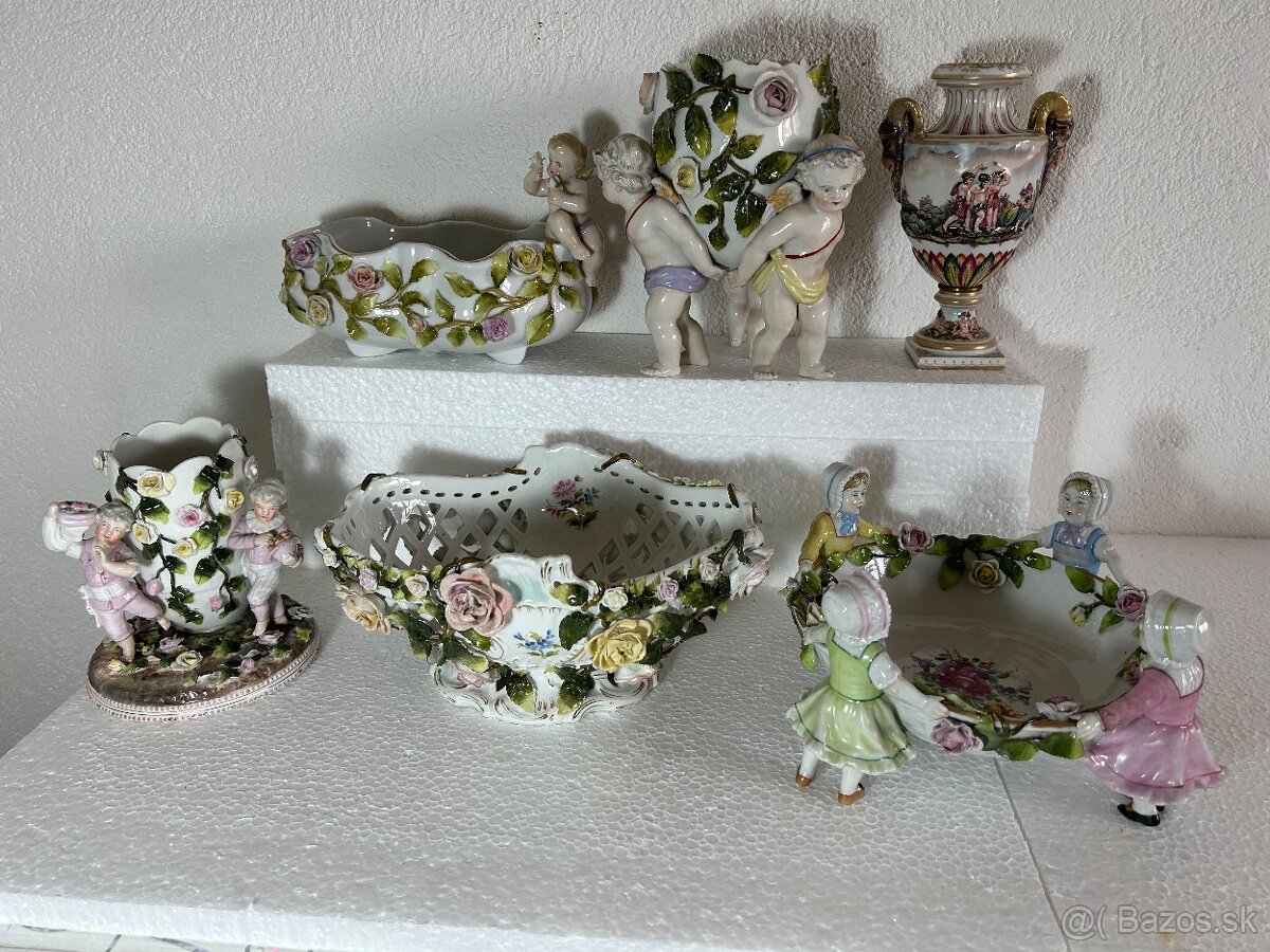 Figuralny porcelan miska amfora anjelik