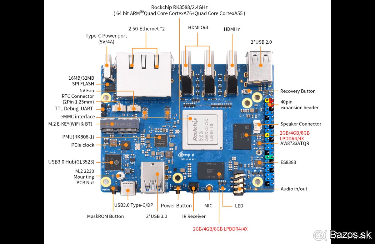 Orange PI 5 plus, 8-core 64-bit CPU, 16GB DDR4 RAM, novy