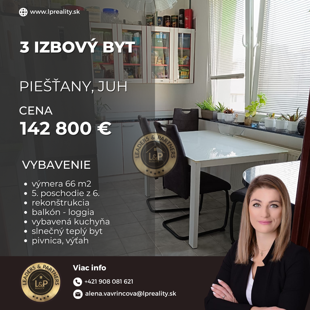 PREDAJ: 3 izbový byt Piešťany, Juh REKONŠTRUKCIA