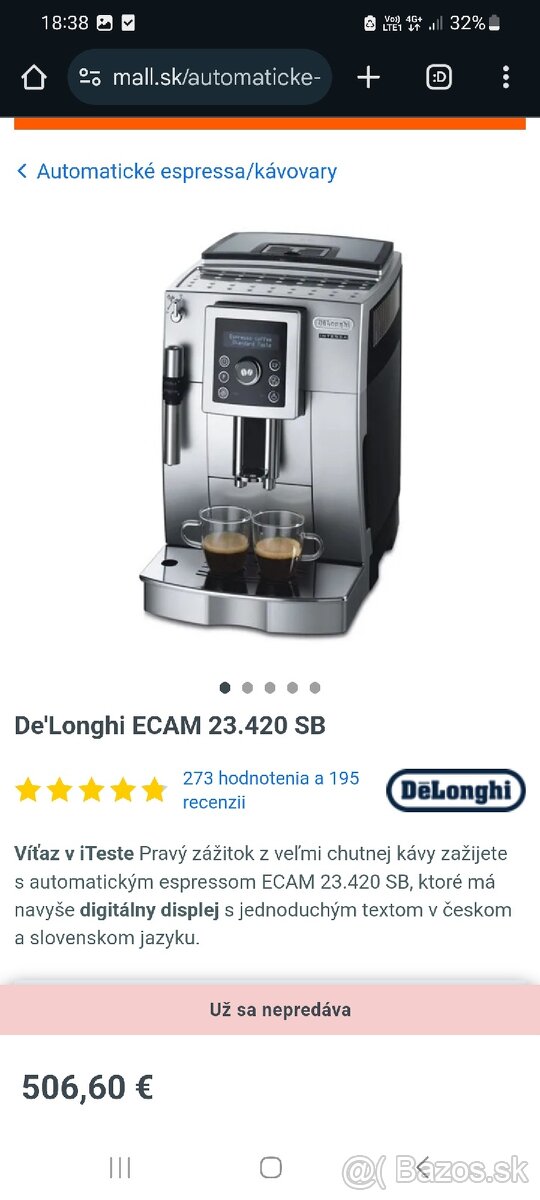 DELONGHI repasovaný kávovar