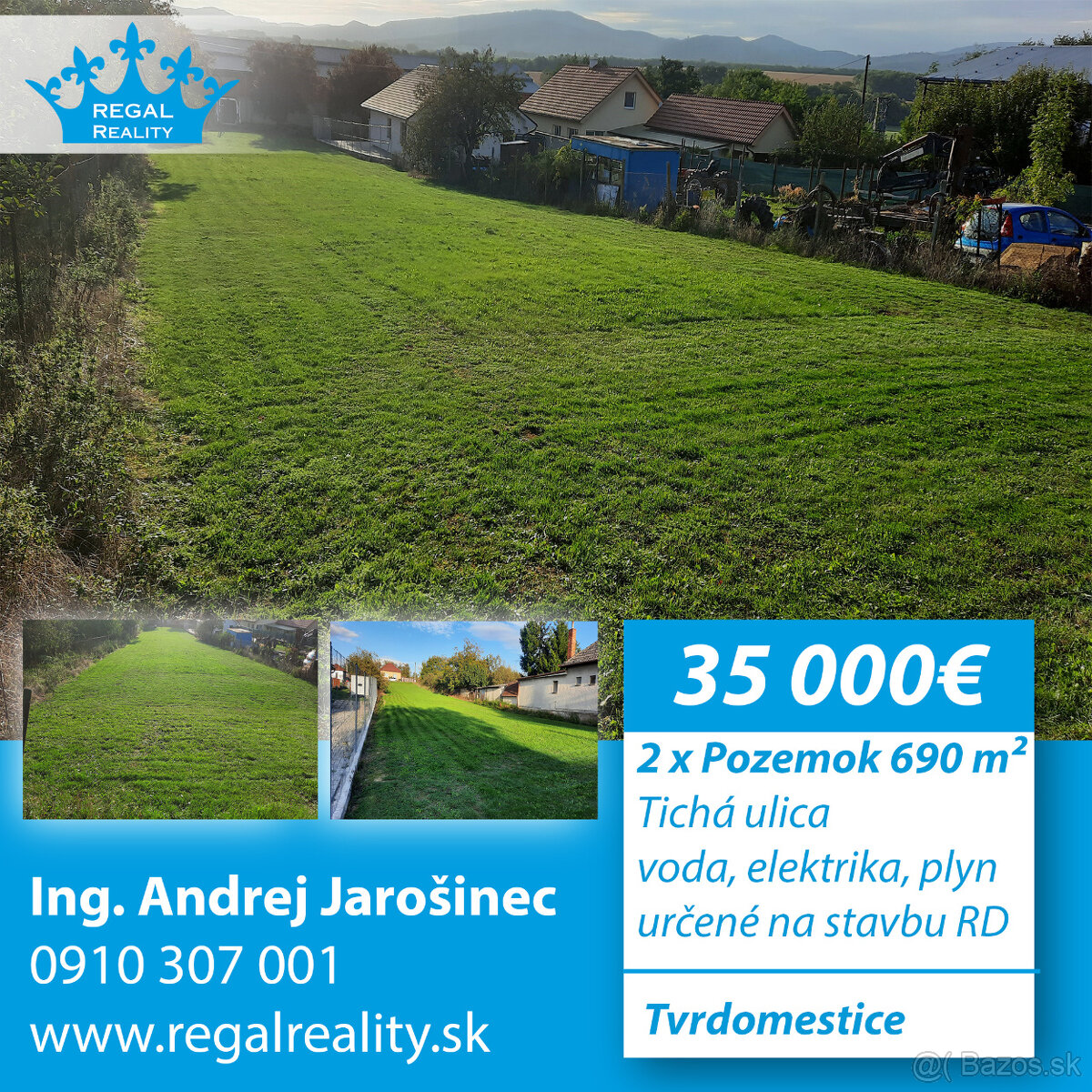 2 x Stavebný POZEMOK, 690 m2, Tvrdomestice, okr. TO