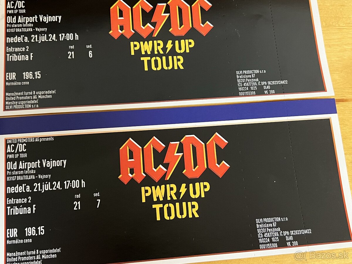 AC/DC vstupenky 2 kusy - vyzdvihnutie Bratislava - ACDC