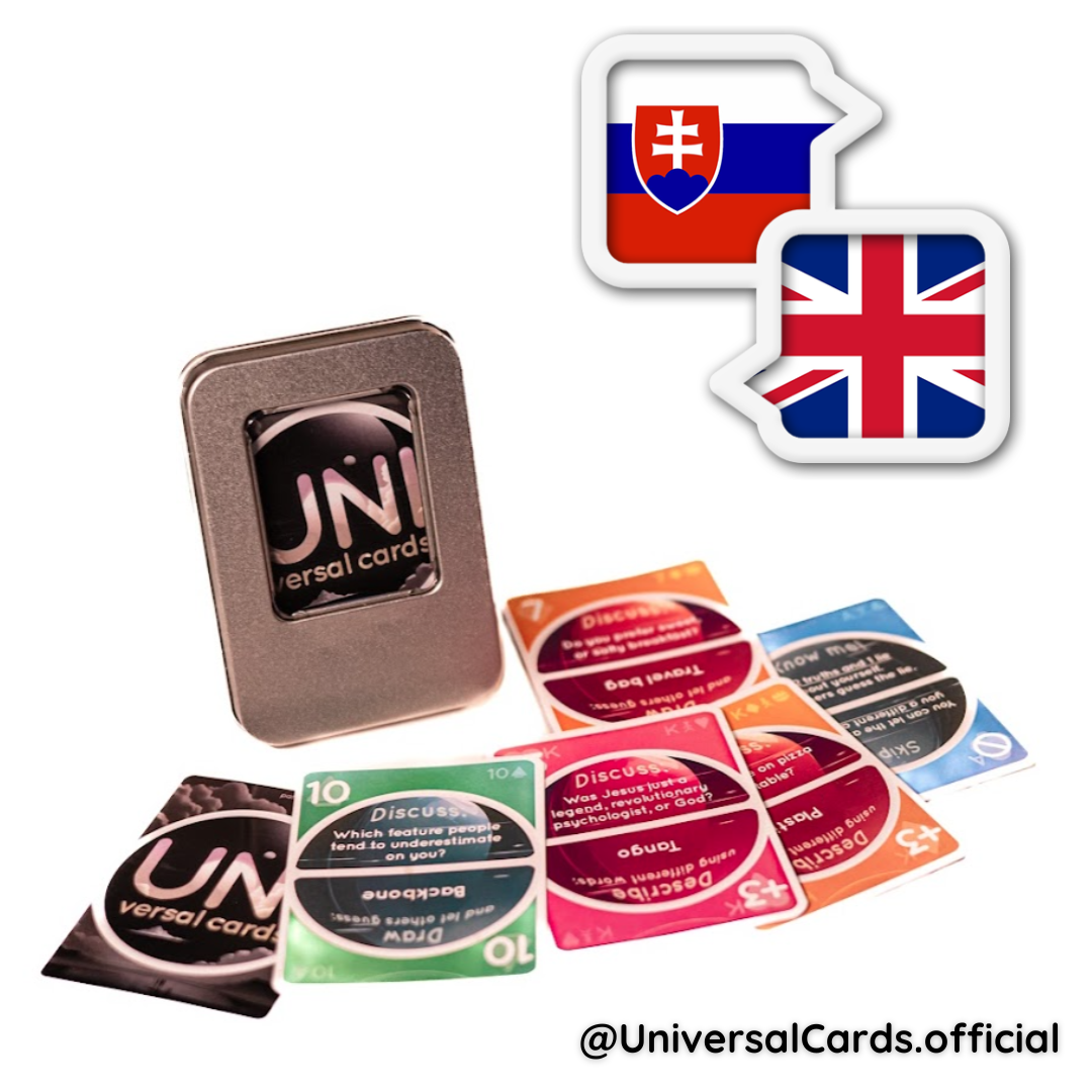 Anglicka spolocenska hra na Erasmus darcek - Universal cards