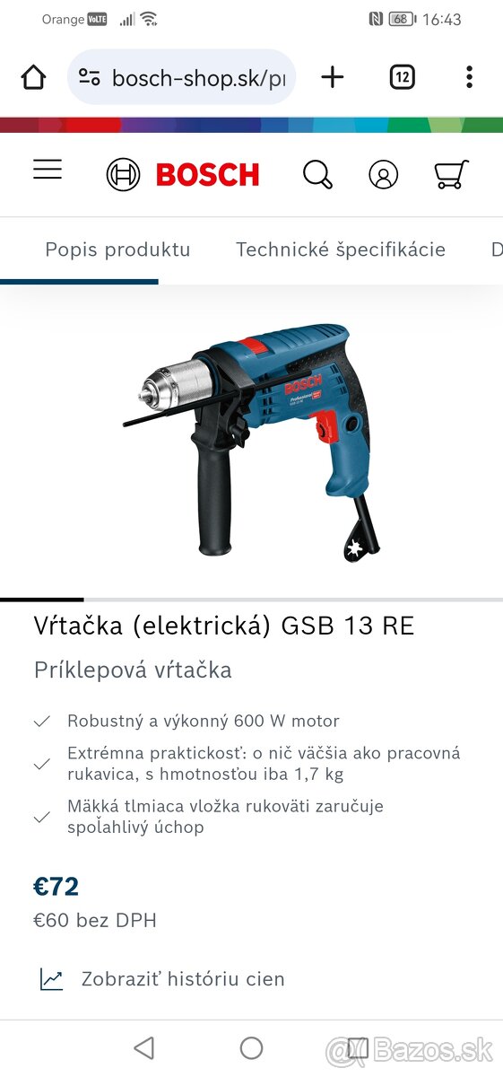 Elektrická vŕtačka BOSCH GSB 13 RE