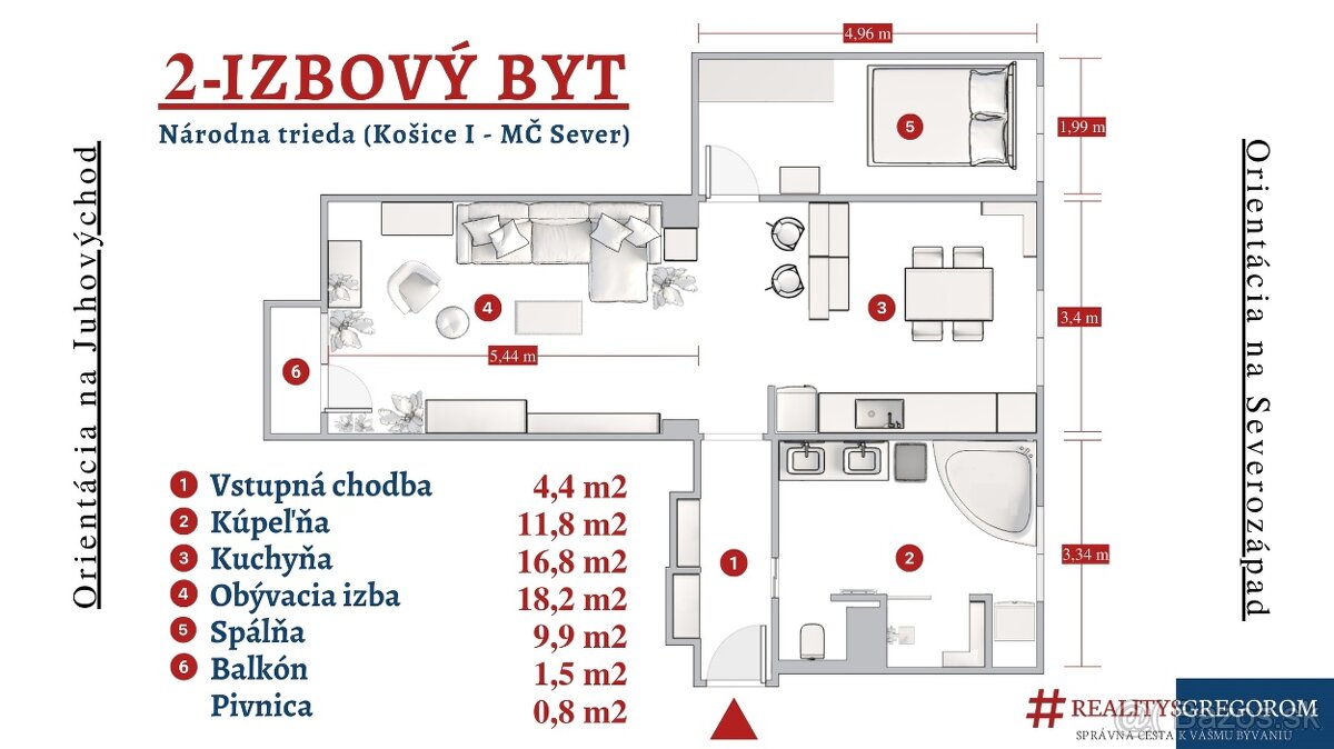 Nadštandardný 2 (až 3) izb byt, Národná trieda, 62 m2, 5/6 p