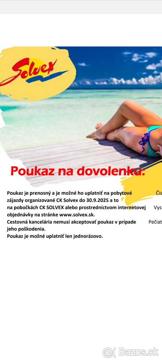 Cestovny poukaz CK Solvex s 50% zlavou