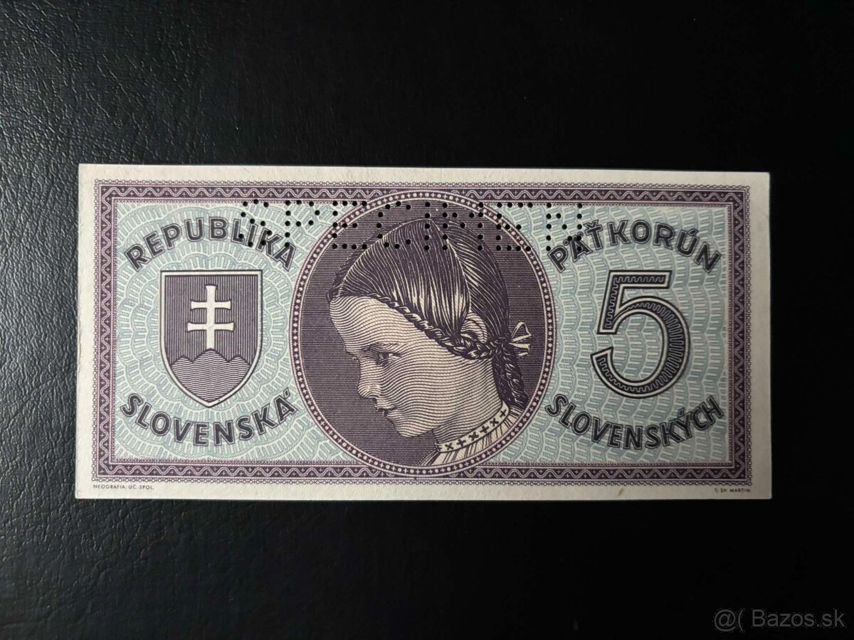 ►►►5 Slovenských korún 1945 HANIČKA UNC◄◄◄