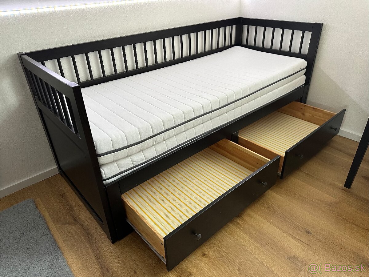 Rozkladacia posteľ Ikea Hemnes 80/160x200 ČIERNA+2x matrace