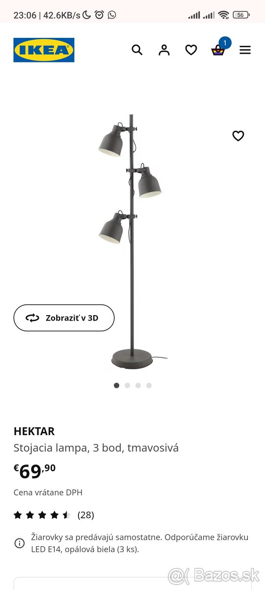 Predám lampu IKEA HEKTAR so ziarovkami