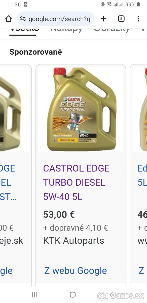 Predám Castrol edge turbo diesel 5W-40 5litrov