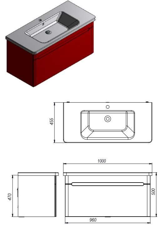 Kúpeľňová skrinka na stenu s umývadlom 100 cm.