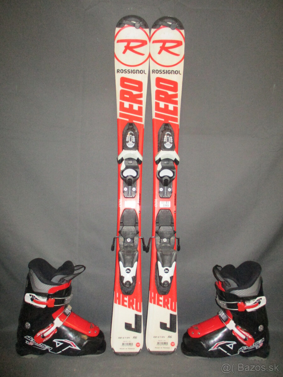 Detské lyže ROSSIGNOL HERO 100cm + Lyžiarky 20,5cm, VÝBORNÝ