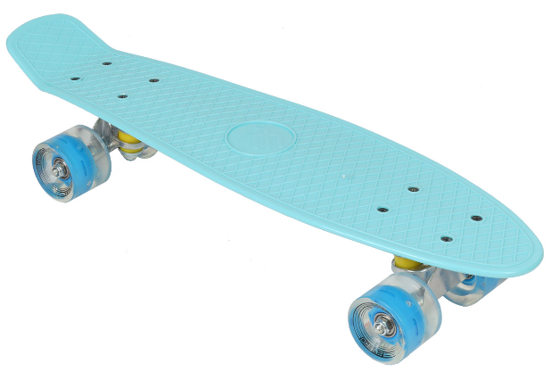 pennyboard (skejtbord) svetlomodrý so svietiacimi kolieskami