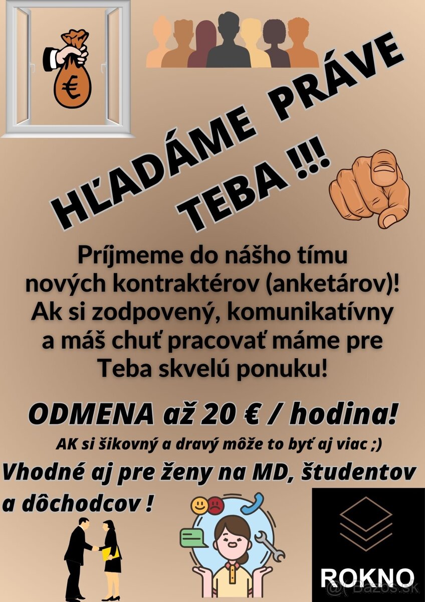 Chceš kráľovký plat za pár hodín denne ?  Hľadáme aketára