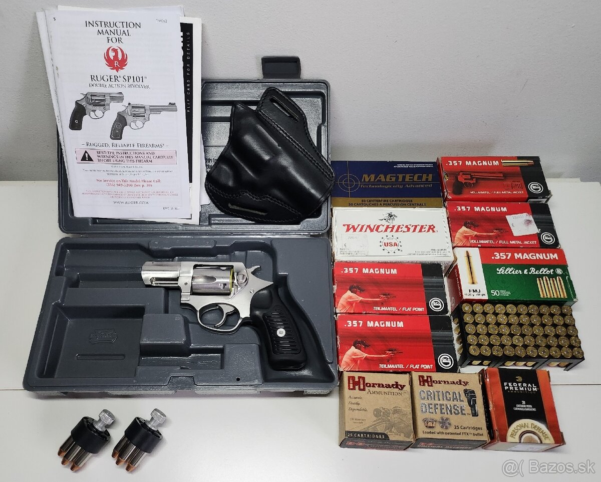 Ruger SP101, 357 mag., nestrielany, puzdro, naboje