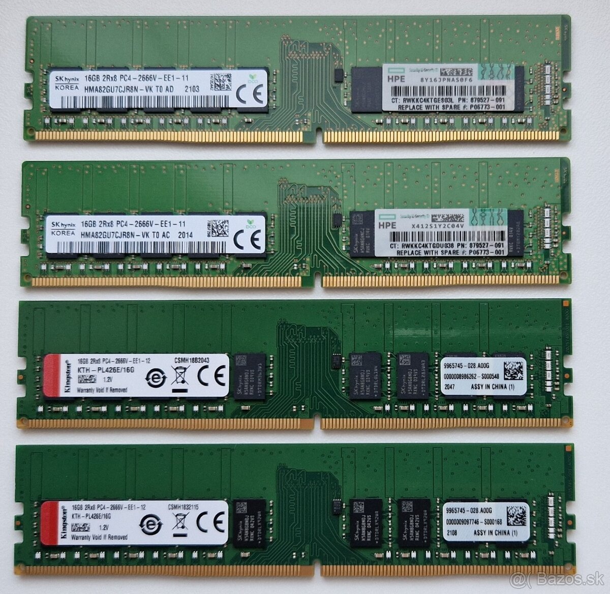 4x DIMM 16GB 2Rx8 PC4 2666 ECC, Registered, 1.2v, 879507-B21