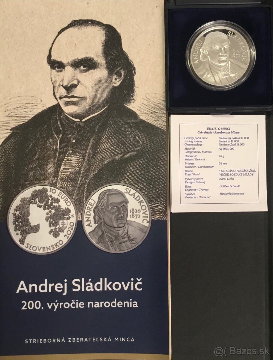 2020/10€ - Andrej Sládkovič - 200. výročie narodenia - PROOF