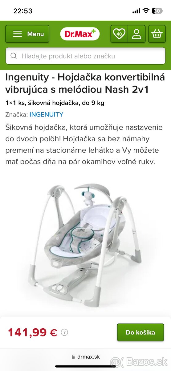 Hojdacie kresielko ingenuity nash vhodne od narodenia