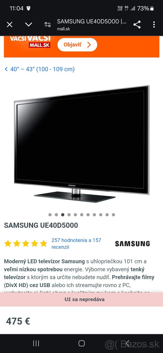 Tv samsug UE40D5000