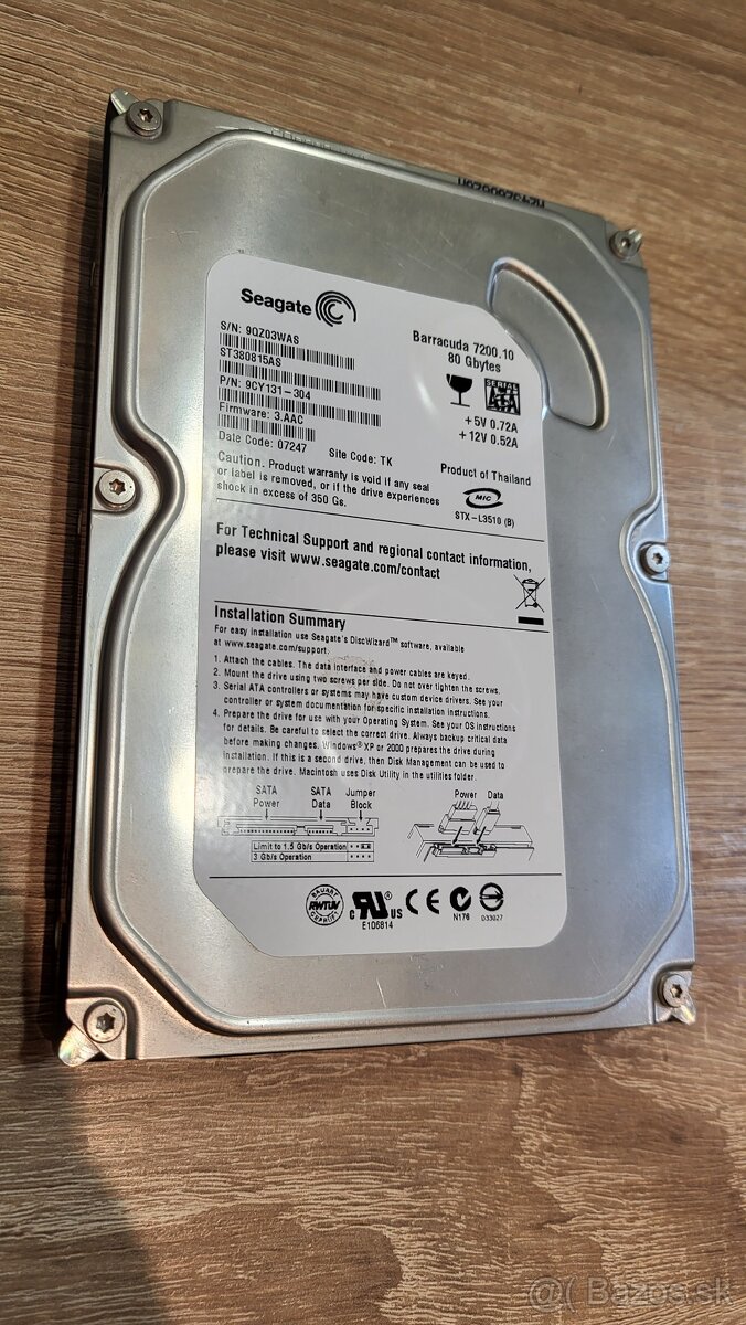 3,5" HDD Seagate Barracuda 7200.10, 80 GB, 7200 rpm