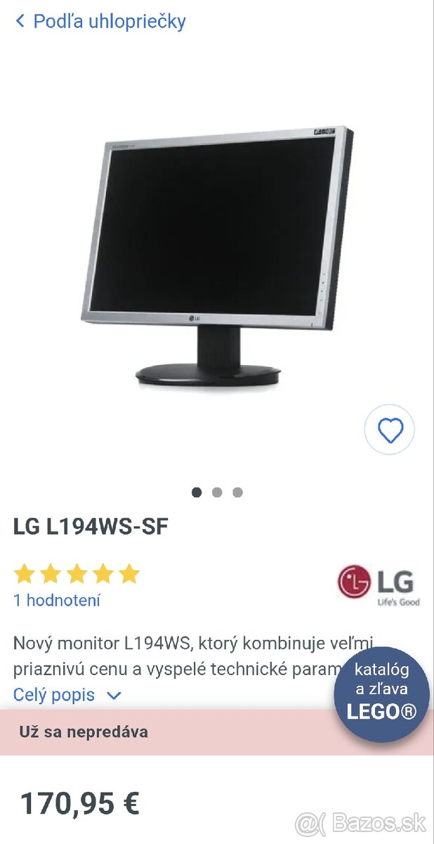 Predam monitor LG k PC velkost 19".