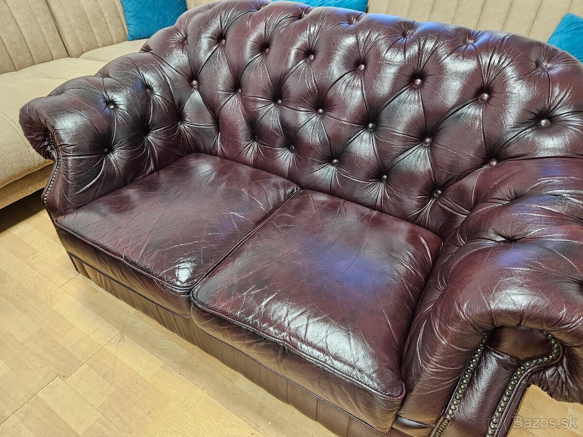 CHESTERFIELD ŠTÝL,KOŽENÁ SEDAČKA 3+2+1