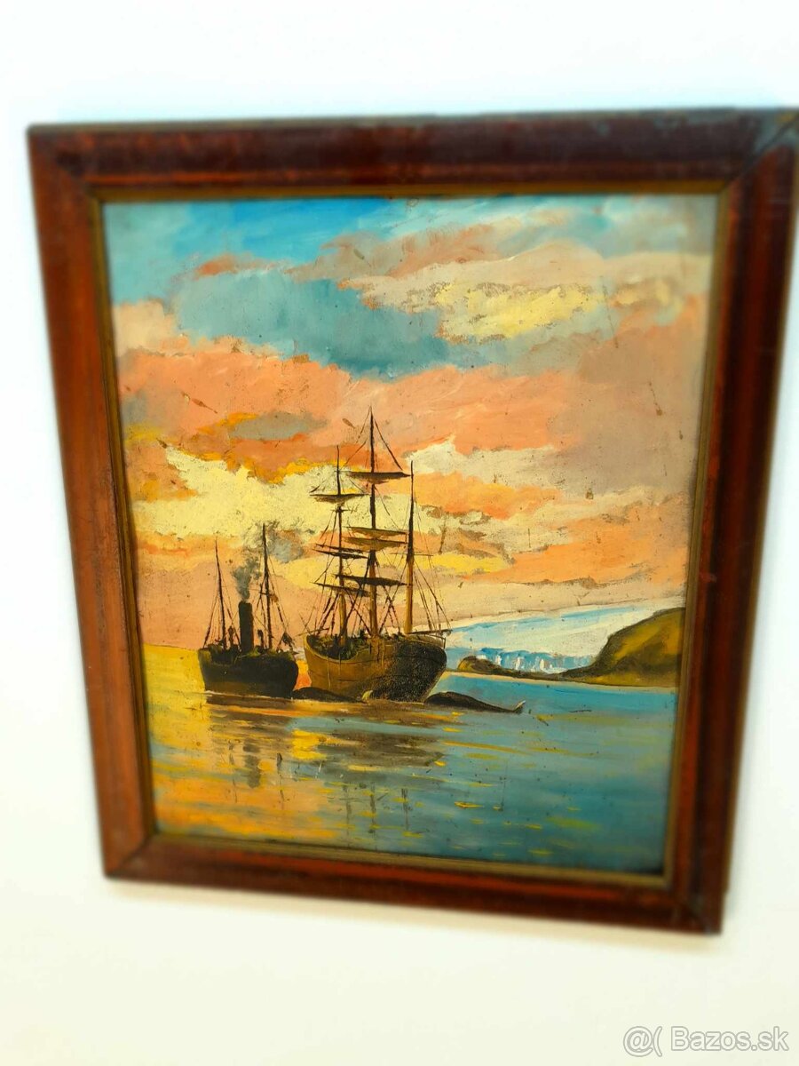 Starý obraz Lode na mori - olejomaľba - paintings ships