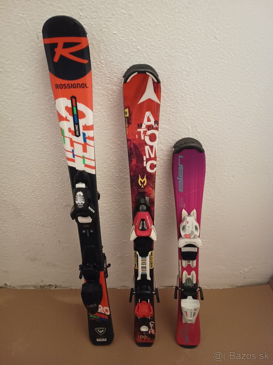 Detske lyze Rossignol 110 cm, Atomic 100 cm a Elan 80 cm