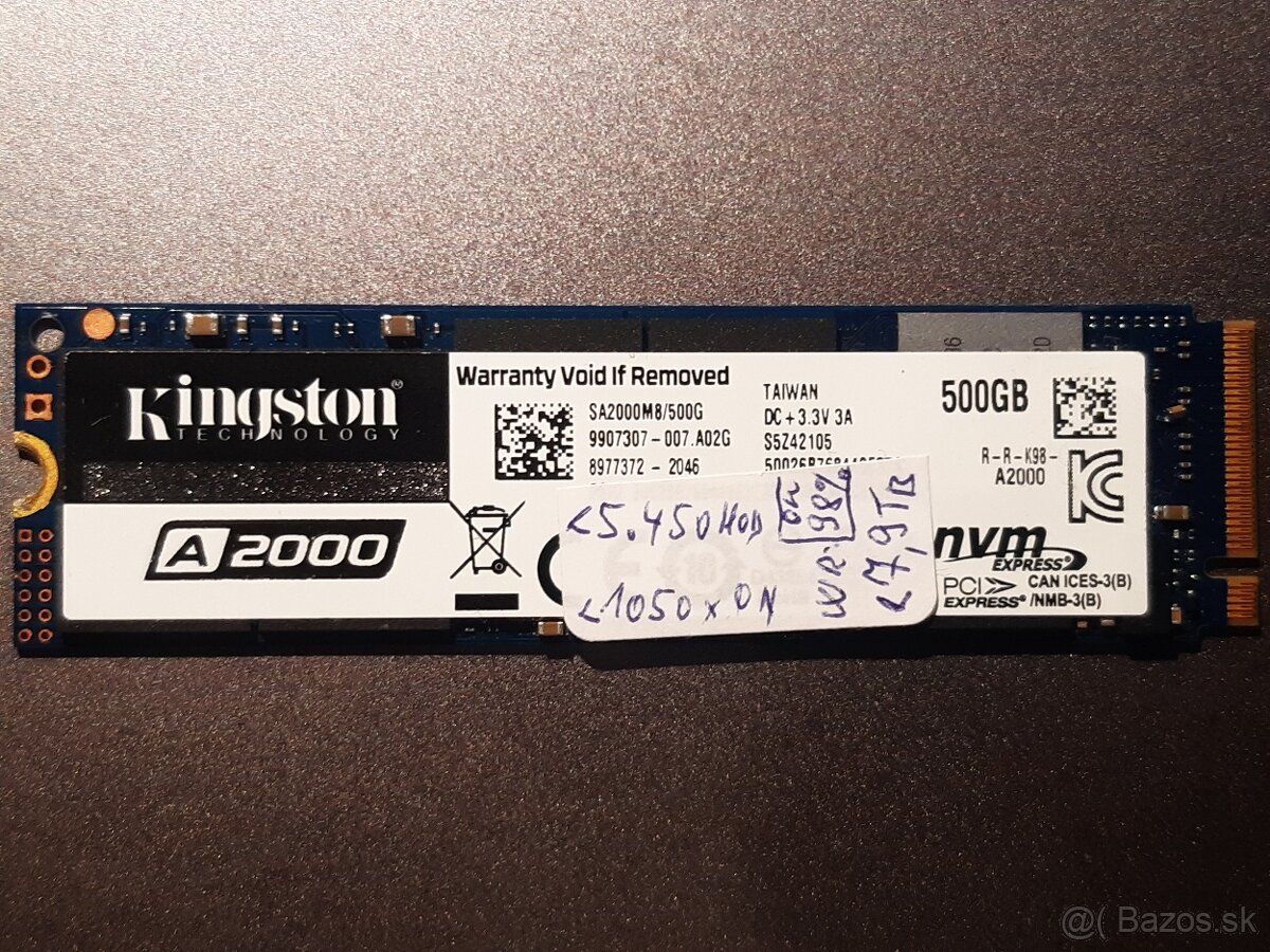 SSD 500GB KINGSTON A2000 M.2 PCIe NVMe 2280 80mm   zz