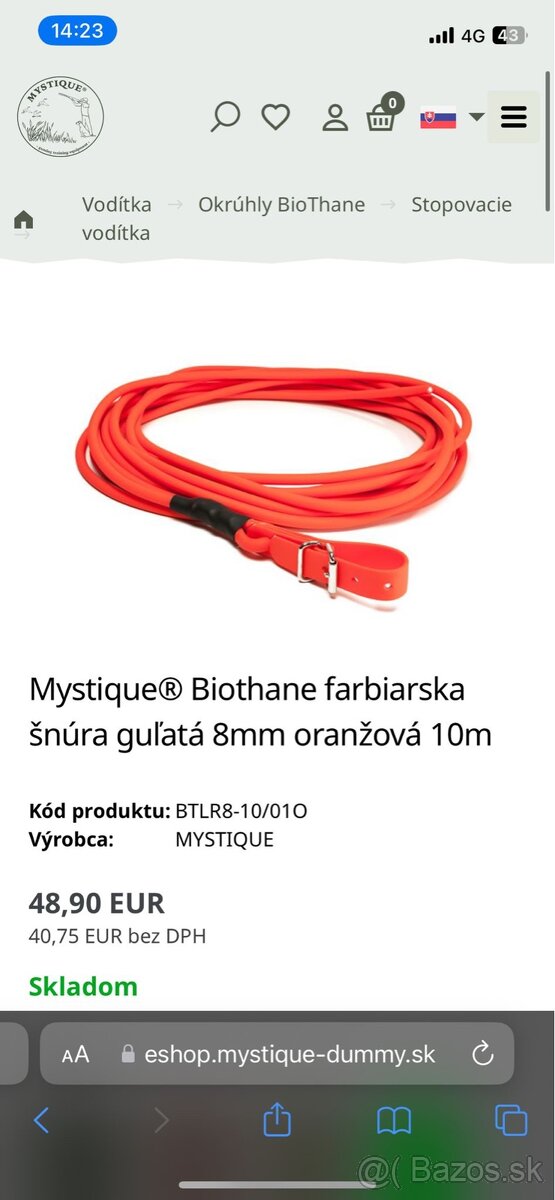 Mystique Biothane farbiarska šnúra guľatá