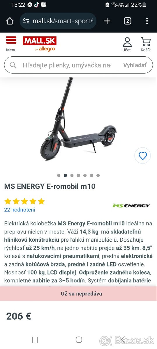 Kolobezka CENA LEN DNES 80€