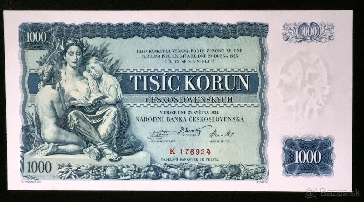 1000 Kč 1934 séria K , neperforovaná UNC