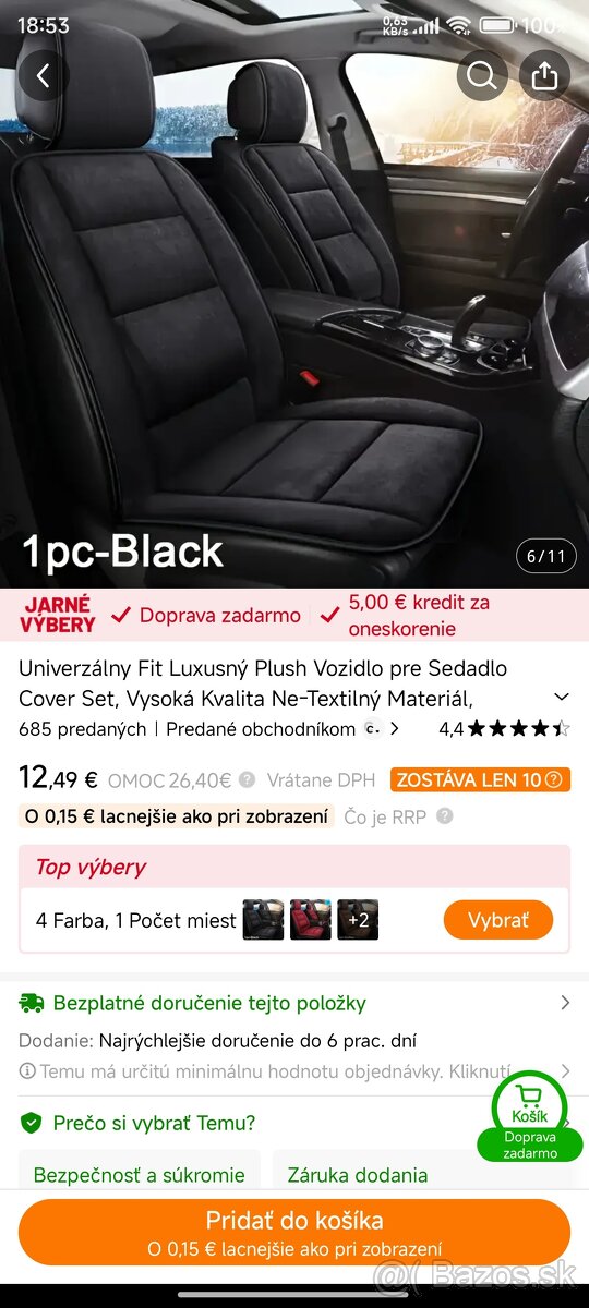 Auto potah - predne sedadla