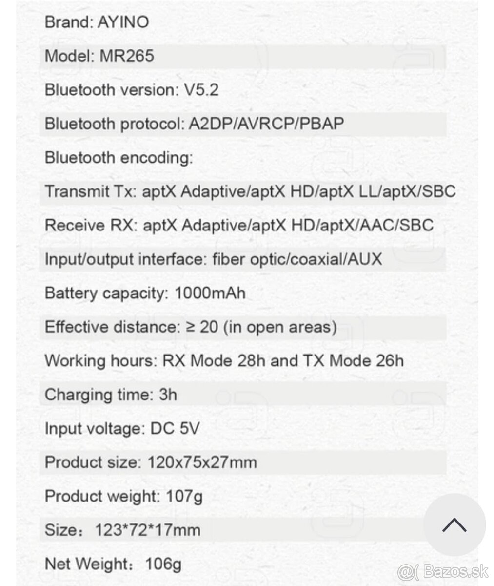 Predám  Hires bluetooth 5.2 audio vysielač prijímač 2v1