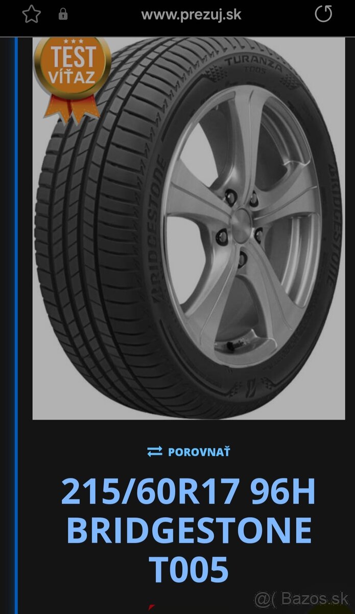 Bridgestone turanza t005 215 x 60 r17 nove