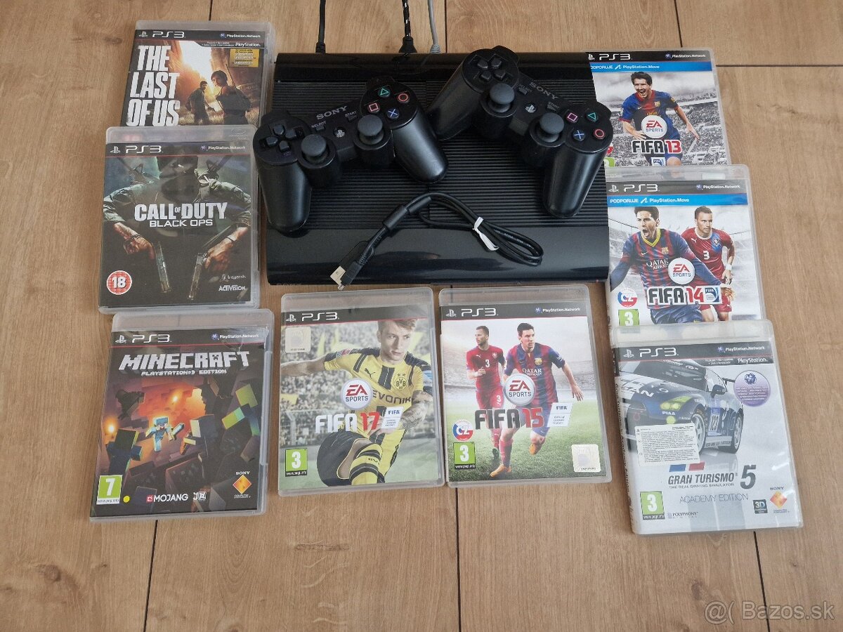 Predám PlayStation 3 500GB + 2 bezdrôtové ovládače + hry