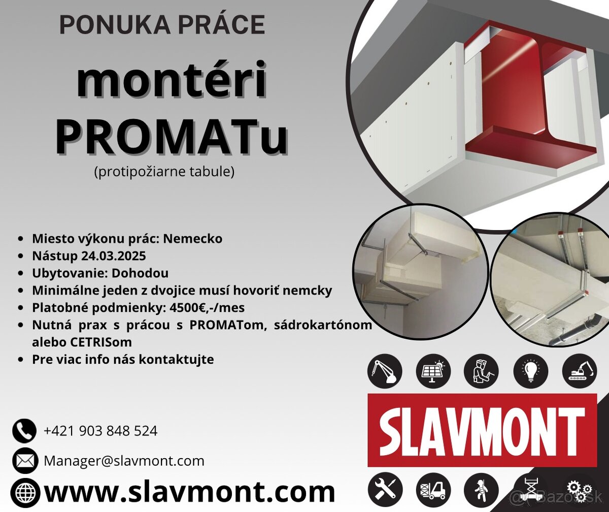 Ponúkam prácu pre montérov PROMATu