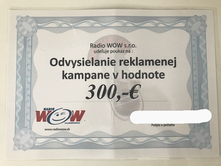 Odvysielanie reklamy v rádiu WOW v hodnote 300€