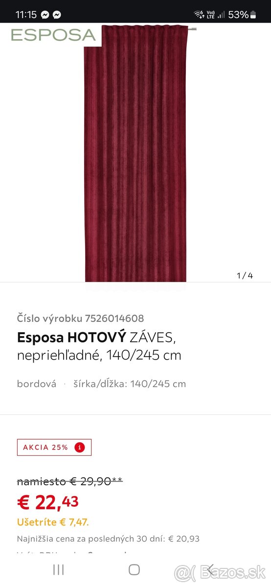 Predám zatemňovacie závesy velvet zamat bordová farba