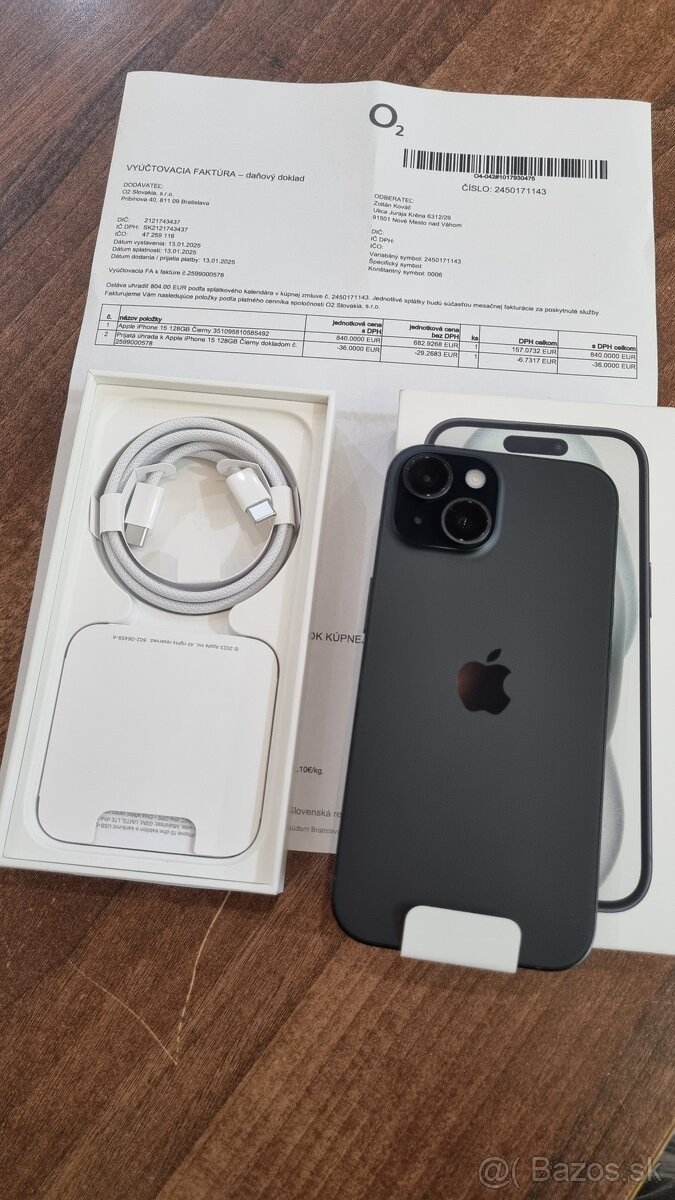 Apple Iphone  15 128GB čierny,nepoužitý,záruka 2r