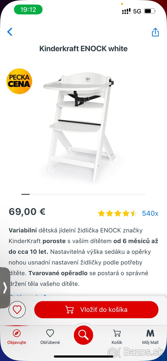 Detská stolička Kindercraft enock